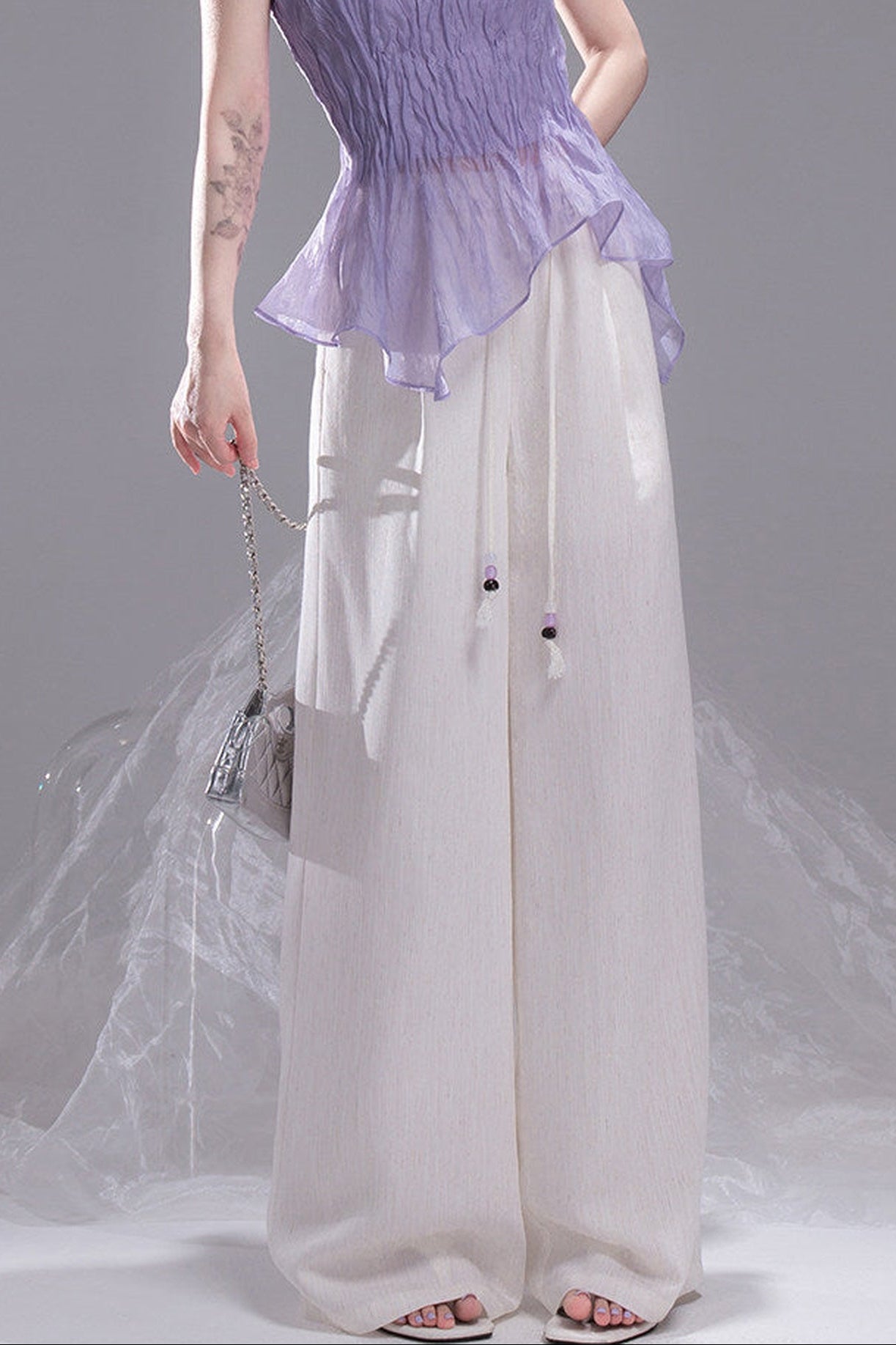 Linen Striped Wide-Leg Pants