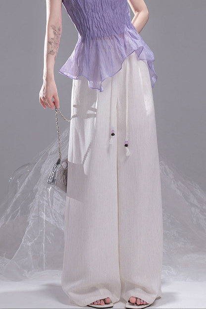 Linen Striped Wide-Leg Pants