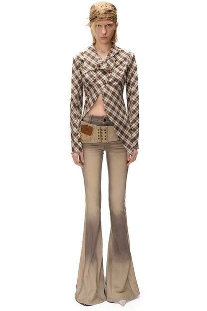 Irregular Plaid Layered-Look Multi-Wear Shirt