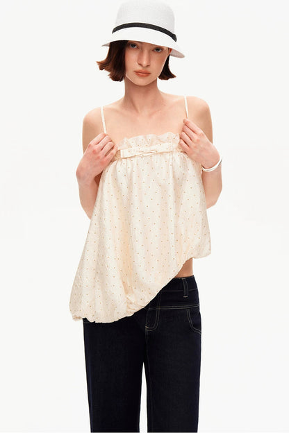 Acetate Polka Dot Ruffle Blouse