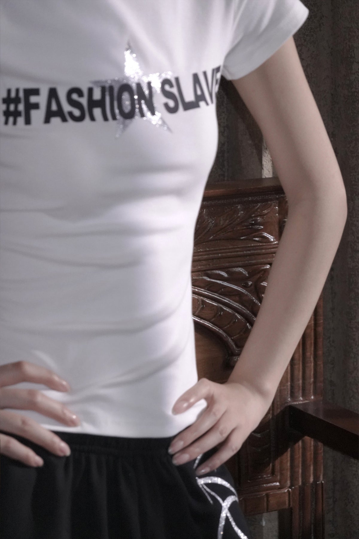 Silver Glitter Print Short T-Shirt