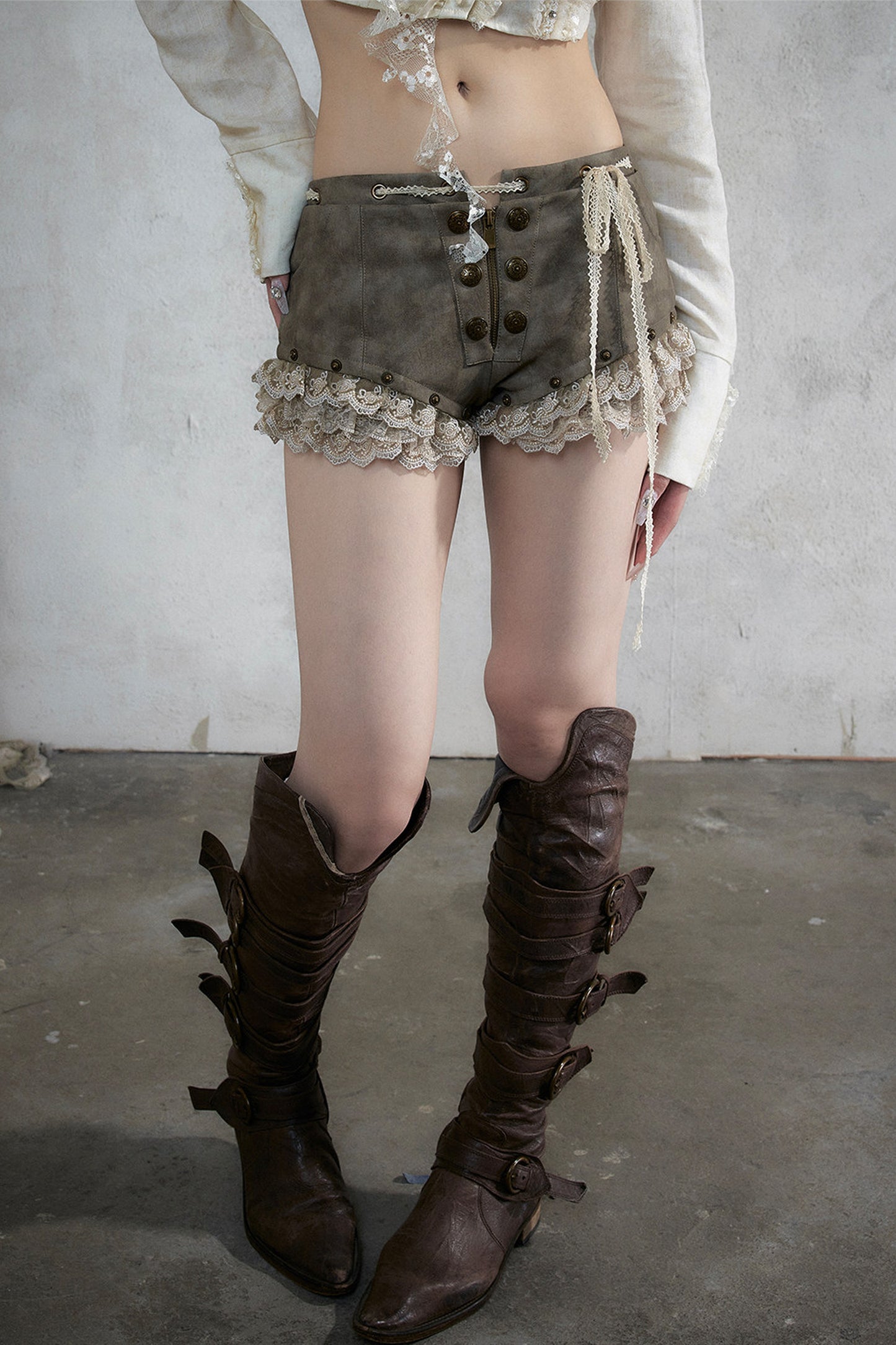 Punk Lace Leather Shorts