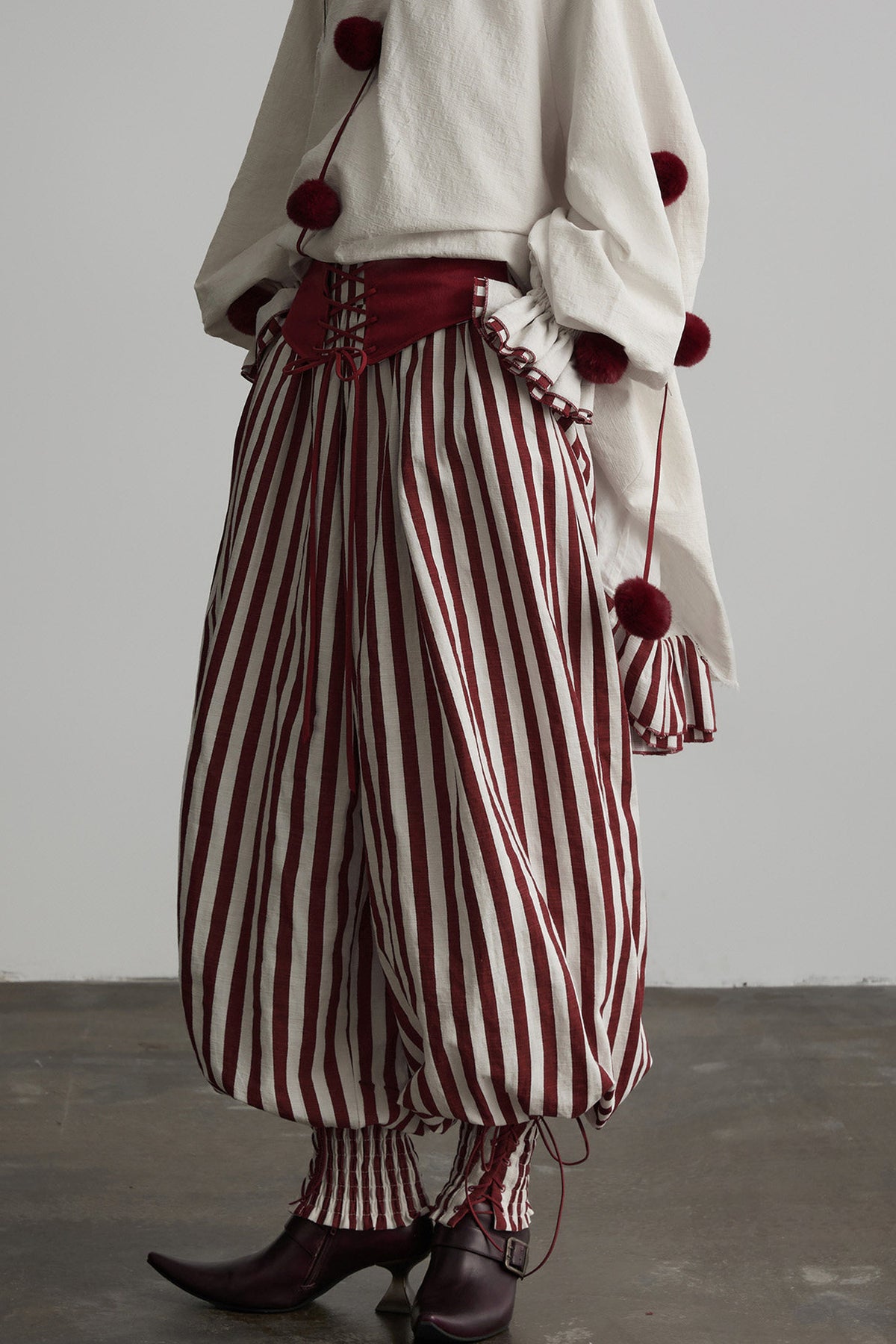 Red White Striped Lace-Up Lantern Pants