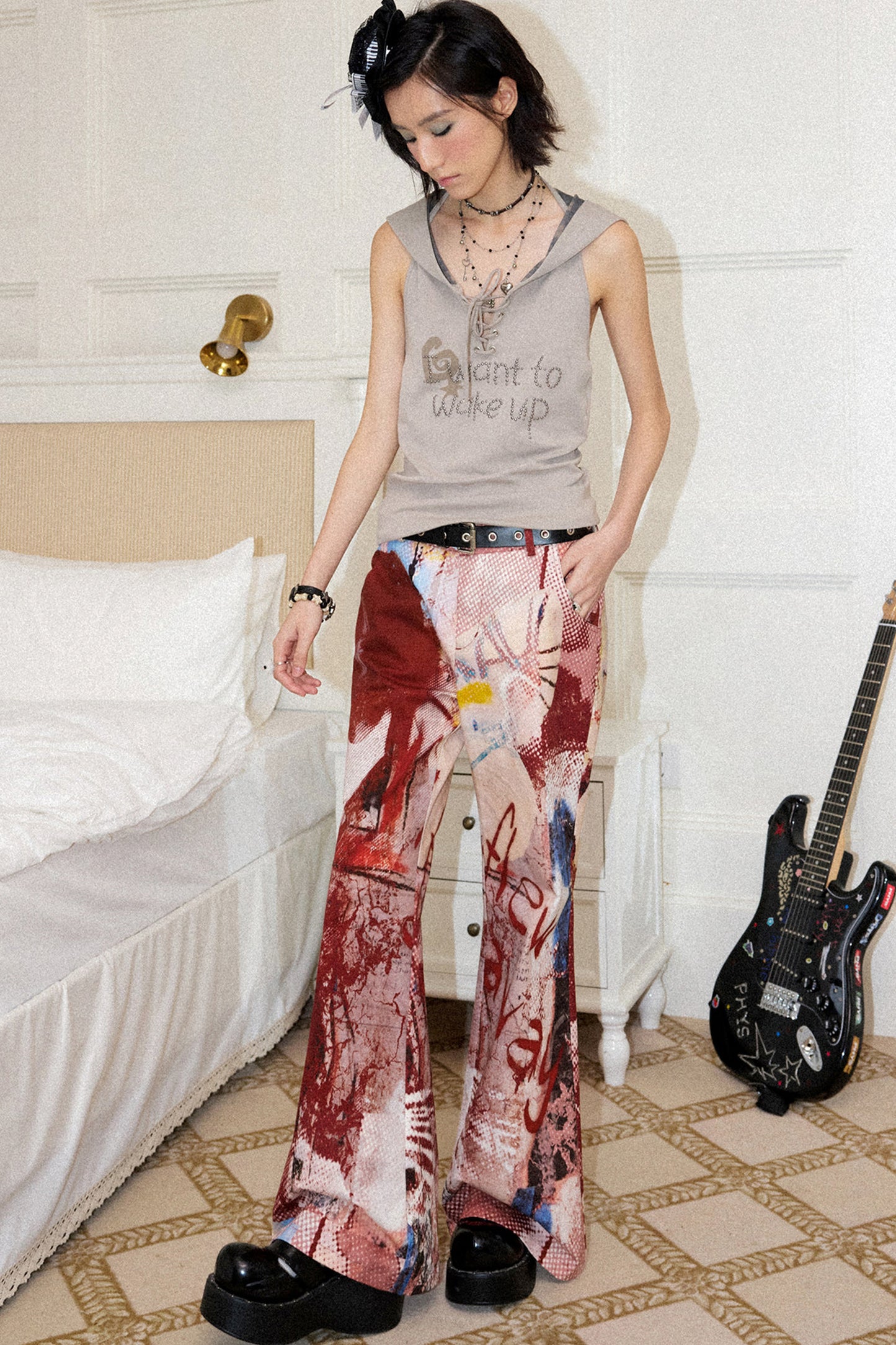 Red Print Flared Pants