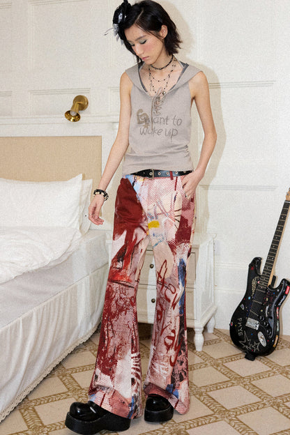 Red Print Flared Pants