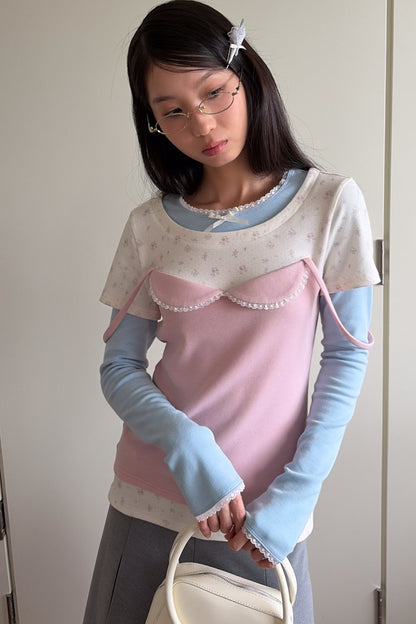 Patchwork Layered-Look Long-Sleeve T-Shirt