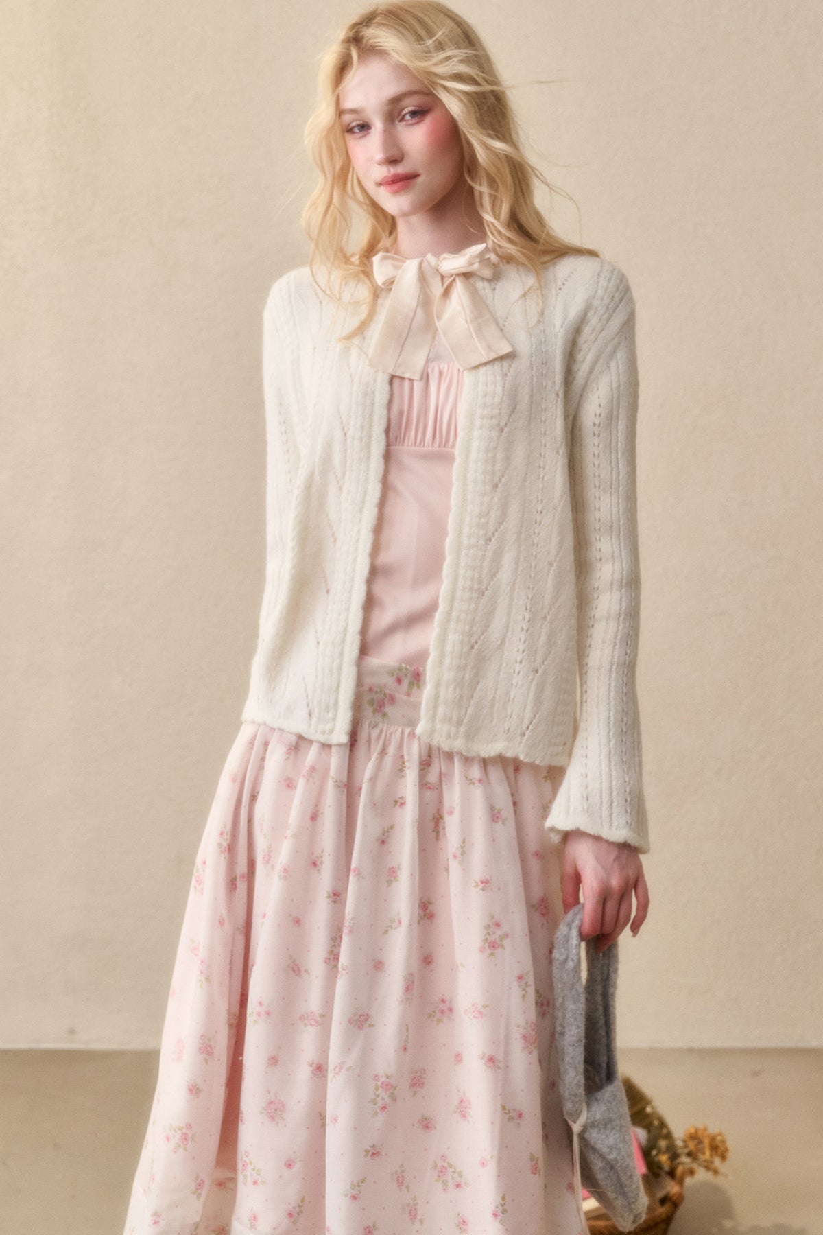 Soft Wool Ribbon Knit Cardigan