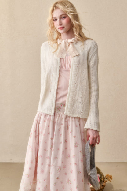 Soft Wool Ribbon Knit Cardigan