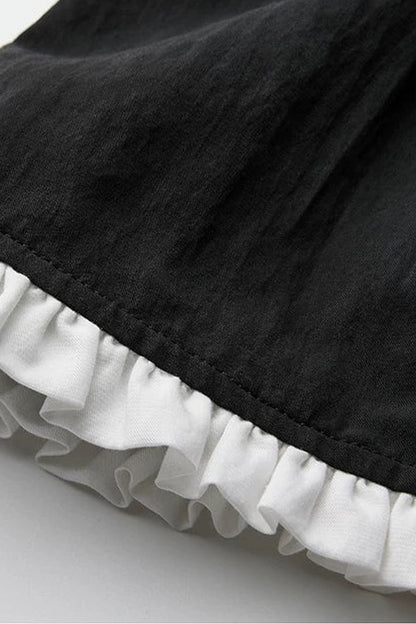 Lyocell Ruffle Patchwork Puff Sleeve Shirt