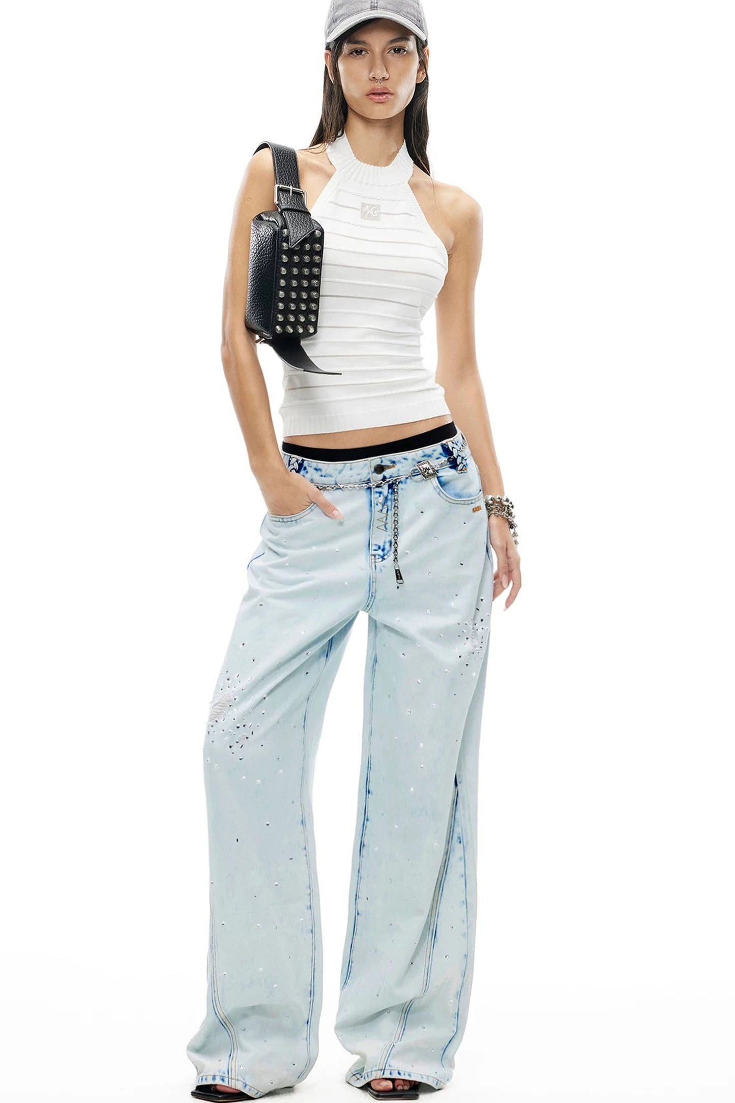 Glitter Star Rhinestone Denim Pants