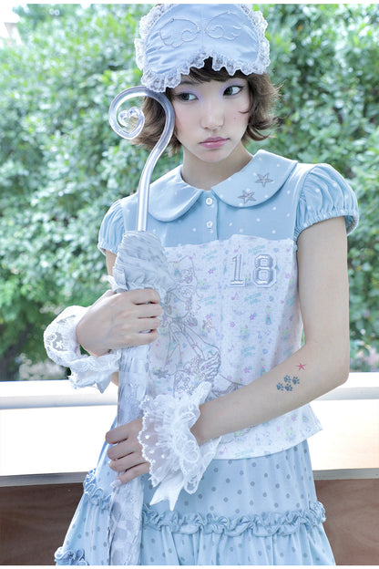 Retro Aqua Green Puff Blouse