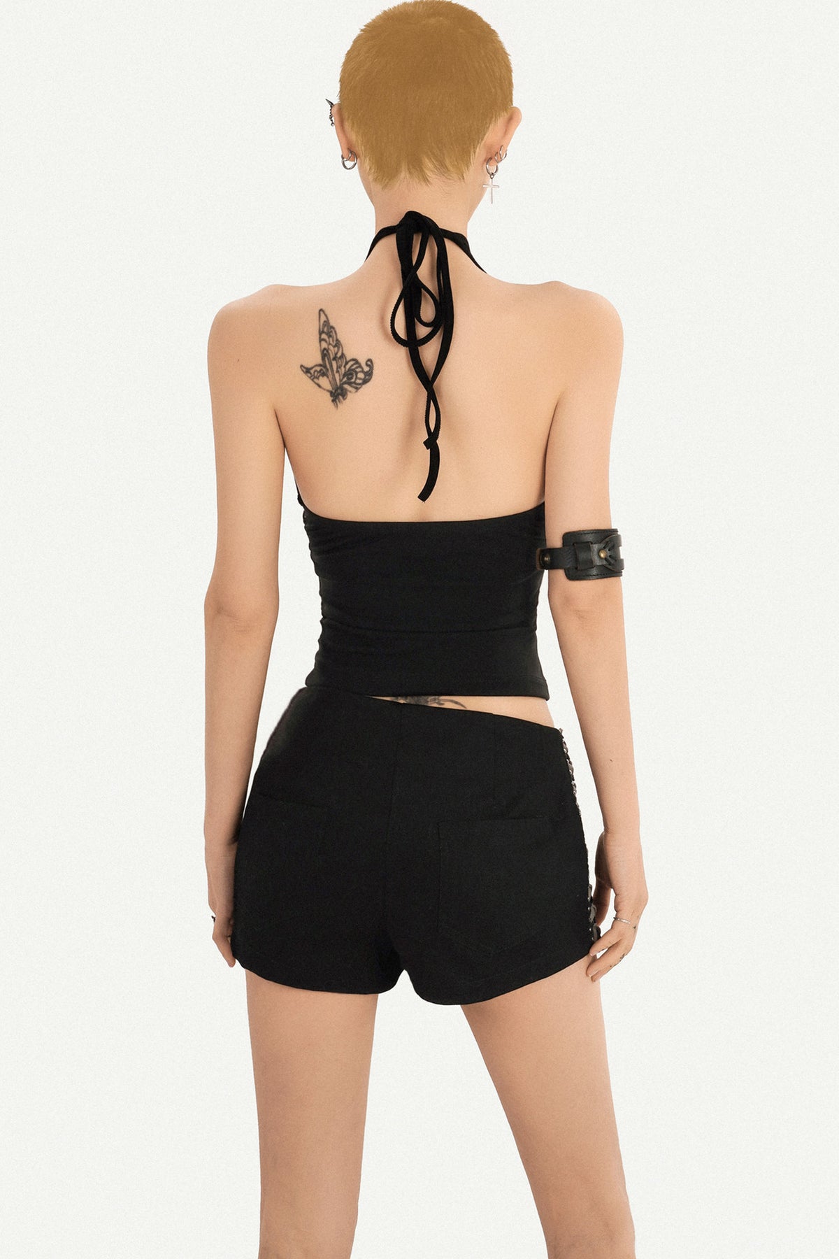 V-Neck Halter Tie-Waist Backless Top and Shorts Set
