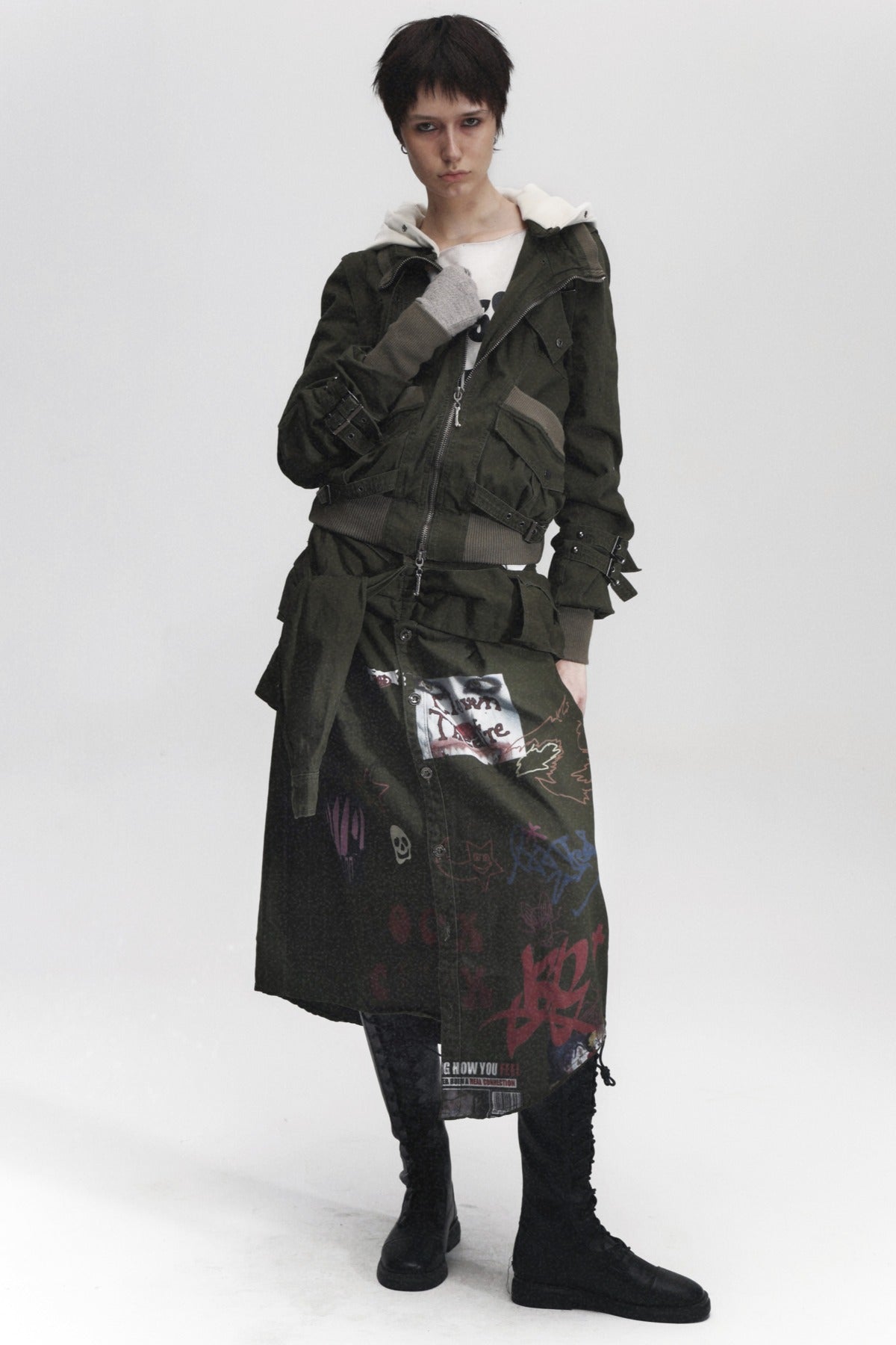 Irregular Graffiti Print Denim Skirt