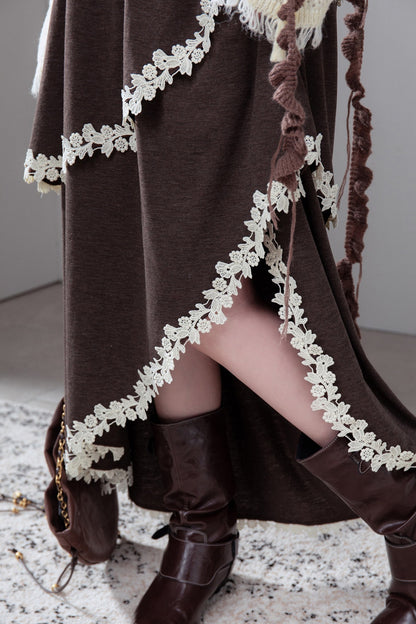 Vintage Irregular Lace Trim Skirt