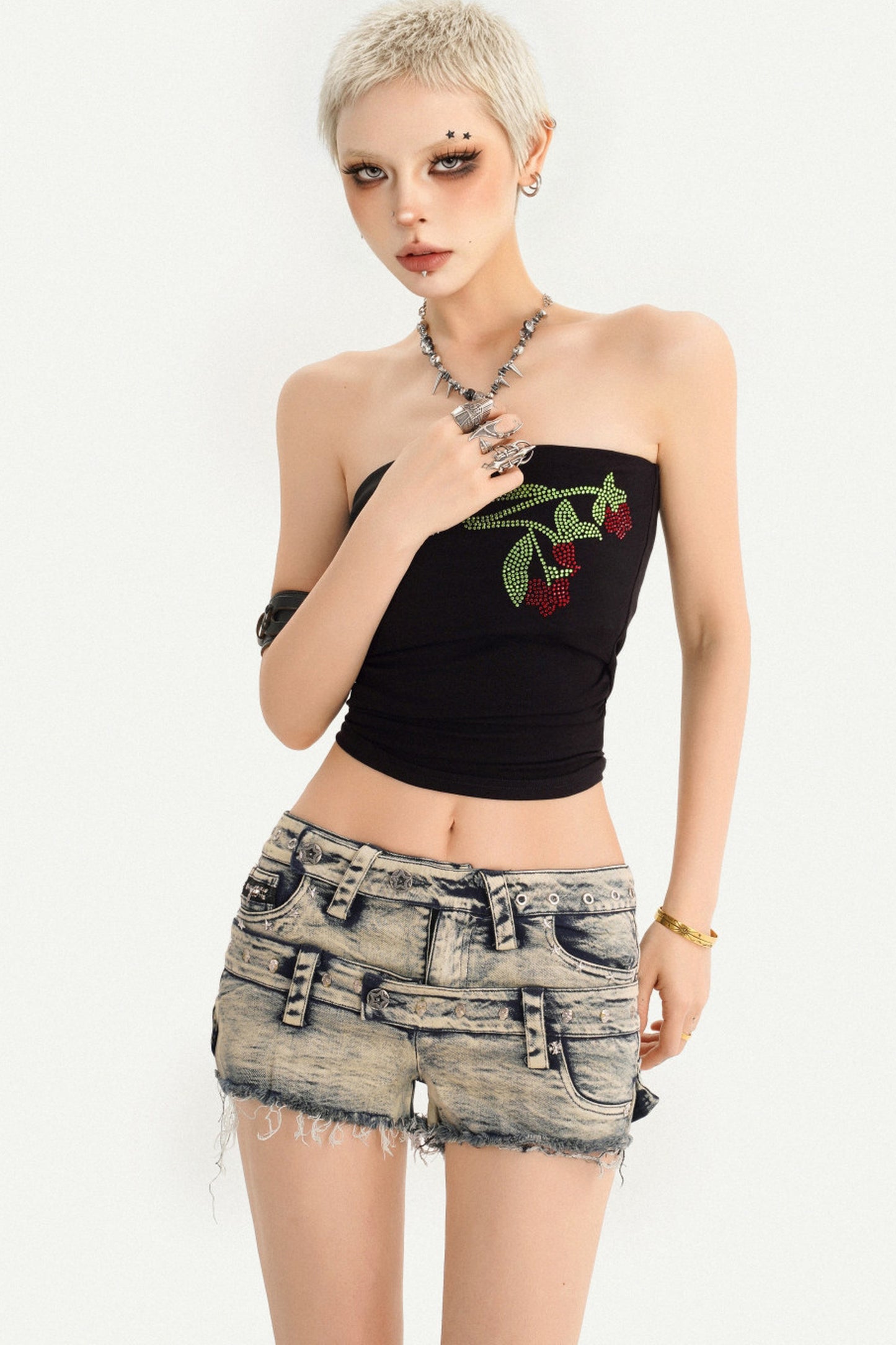 Rhinestone Floral Strapless Top