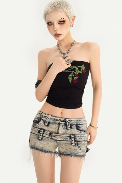 Rhinestone Floral Strapless Top