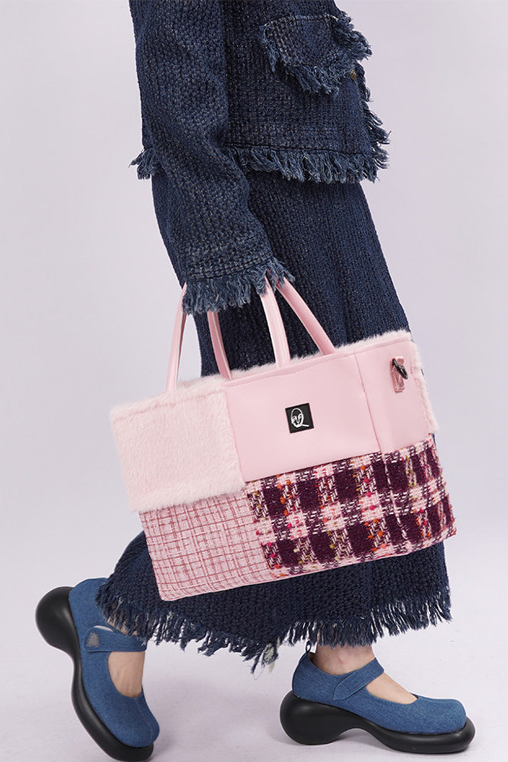 Furry Color-Block Tote Bag