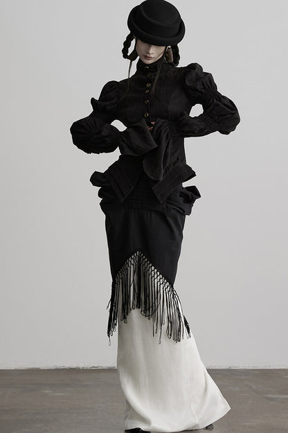 Three-Dimensional Lotus Sleeve Long-Sleeve High-Neck Shirt