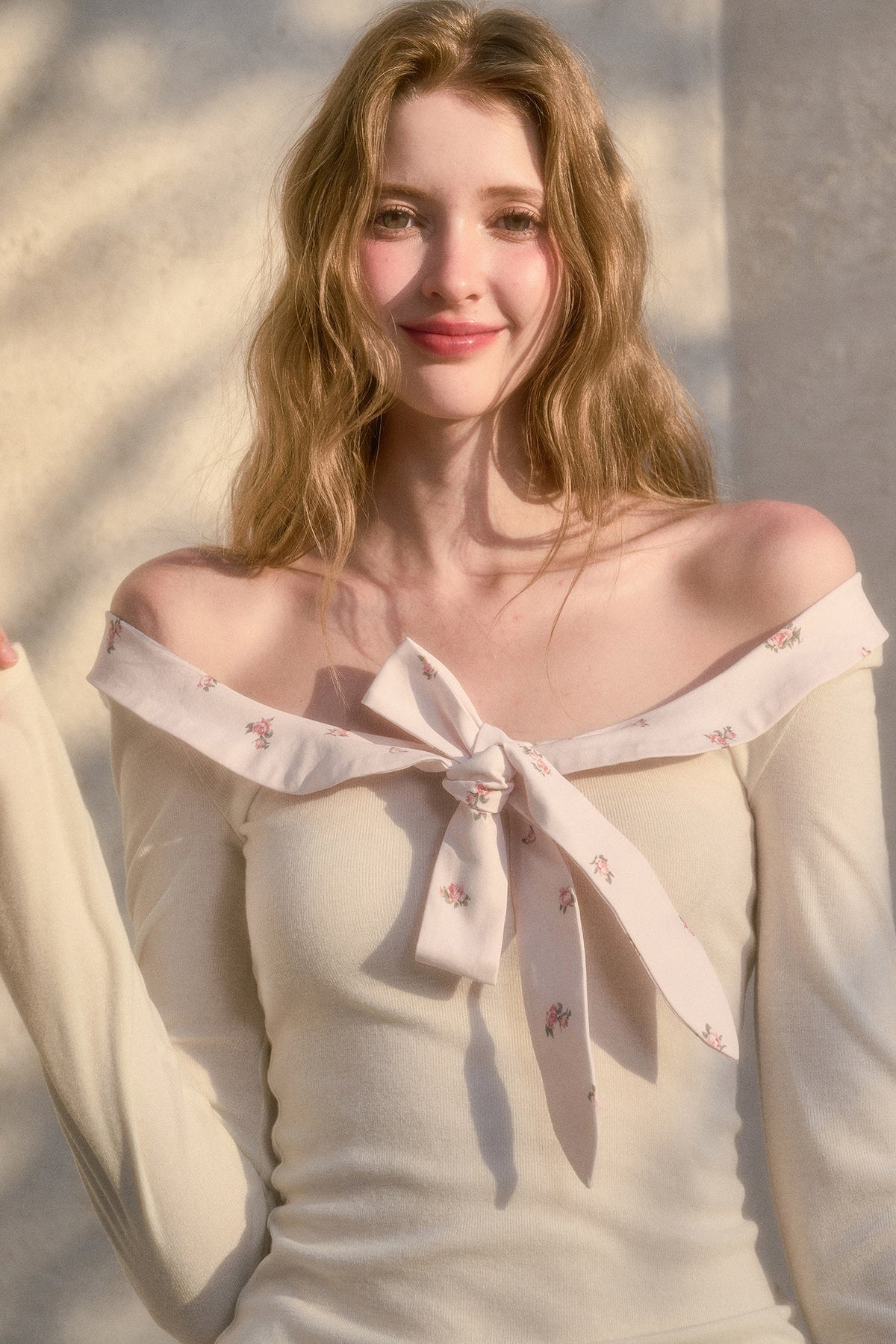 Off-Shoulder Big Bow Knit Top