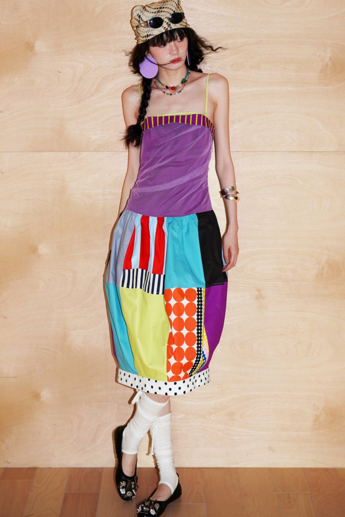 Patchwork Pleated Balloon Dress