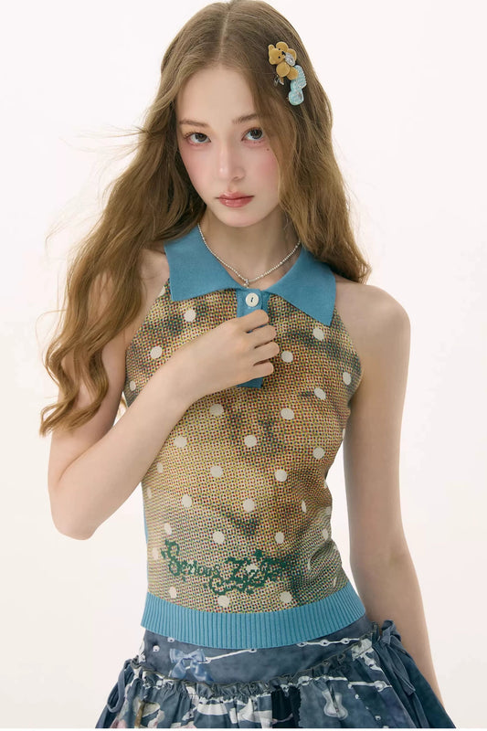 Starfall Rabbit Knit Polo Camisole Top
