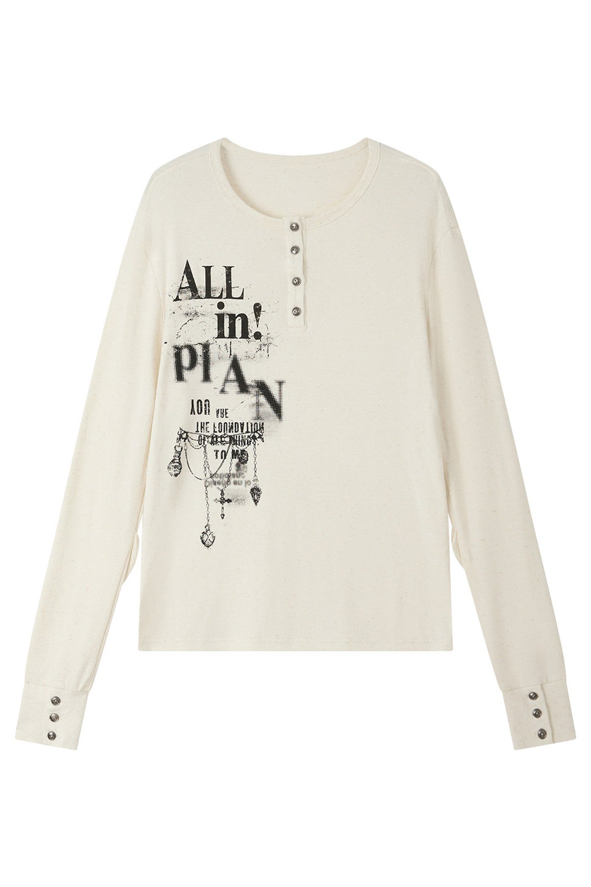 Beige Printed Long-Sleeved T-Shirt
