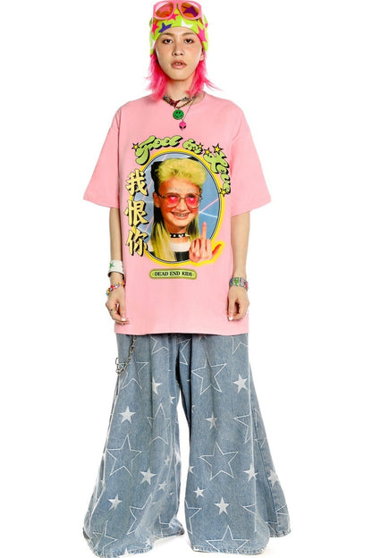 I Love You Text Print Loose Blouse