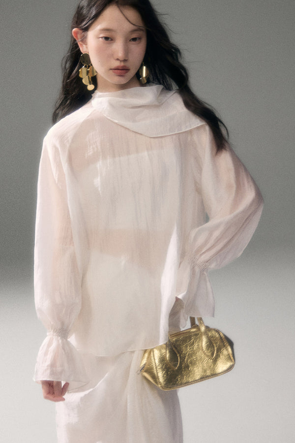 Moonlight Shawl Collar Bell Sleeve Shirt Tie-Up Skirt Set-Up