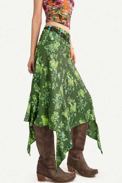 Retro Green Asymmetrical Skirt