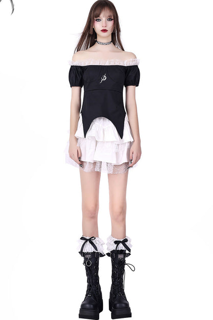 Detachable Dark Lolita Off-Shoulder Bow Top and Skirt Set