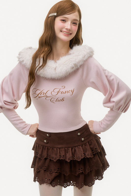 Off-Shoulder Fox Fur Knit Top