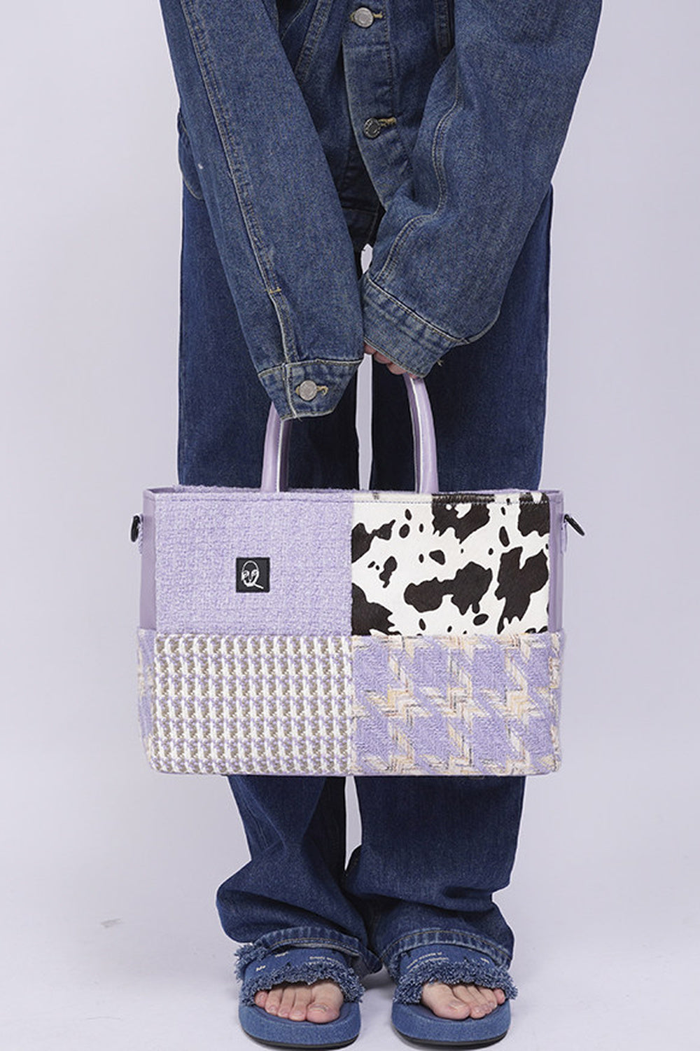 Y2K Leather Contrast Tote Bag