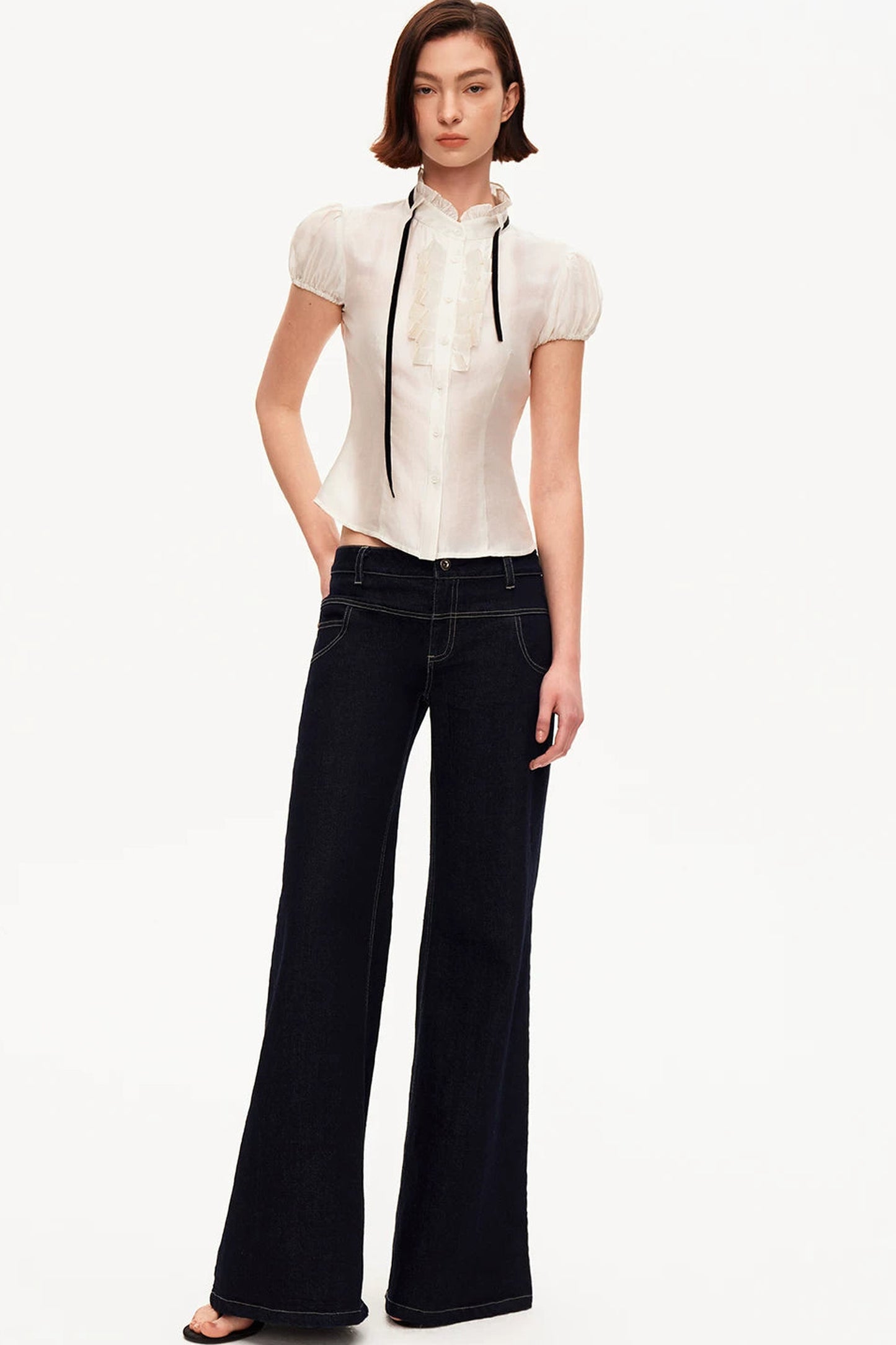 White Tencel Satin Puff Sleeve T-Shirt