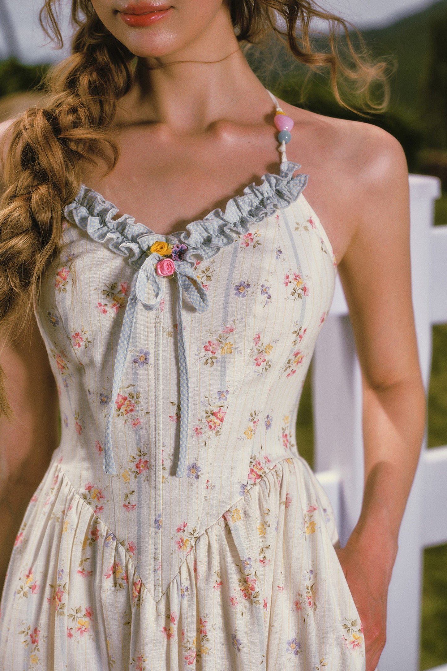 Floral Printed Fishbone Camisole Dress and Pink Cardigan Set-Up