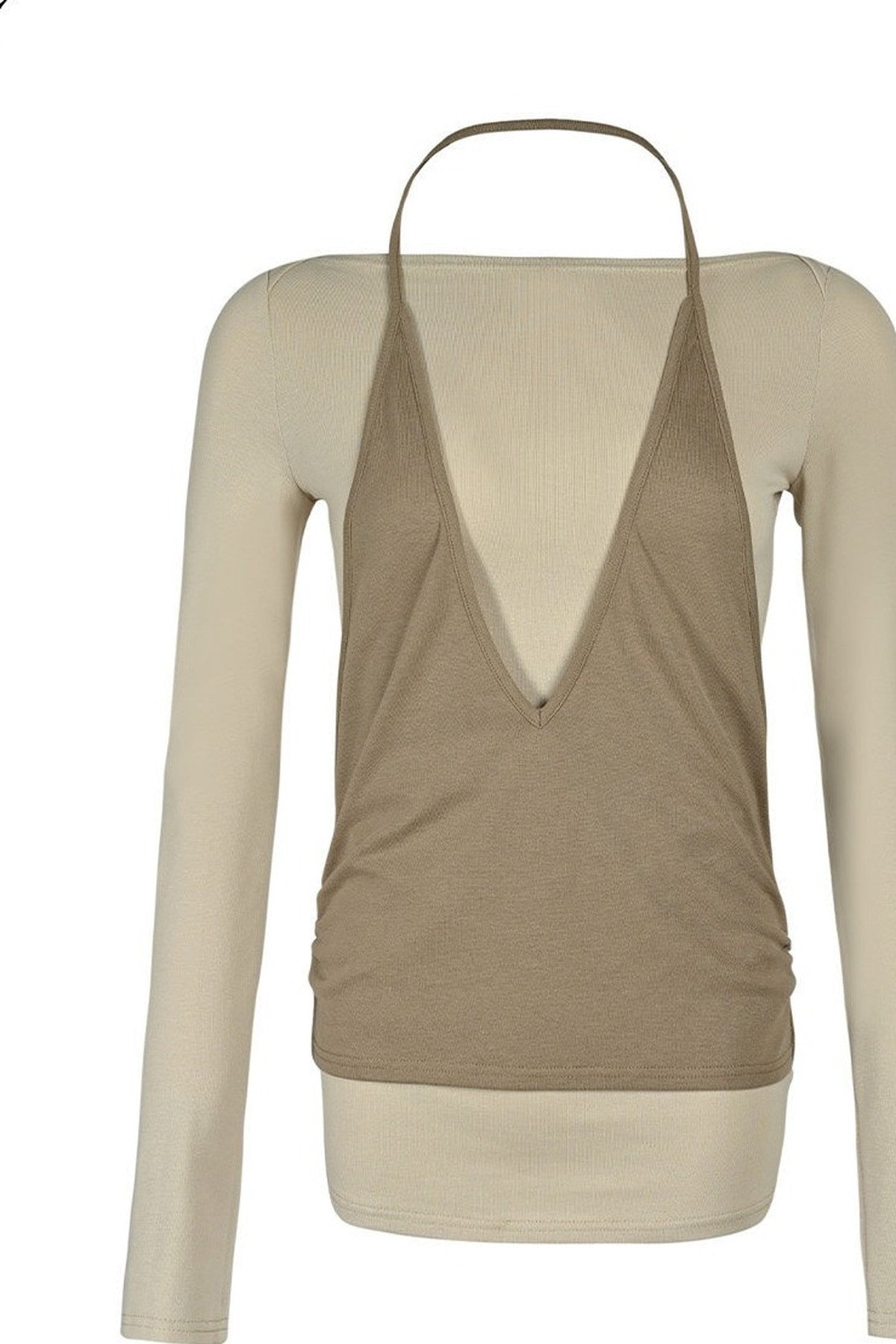 Lyocell Halter Neck Layered-Look T-Shirt