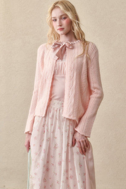Soft Wool Ribbon Knit Cardigan