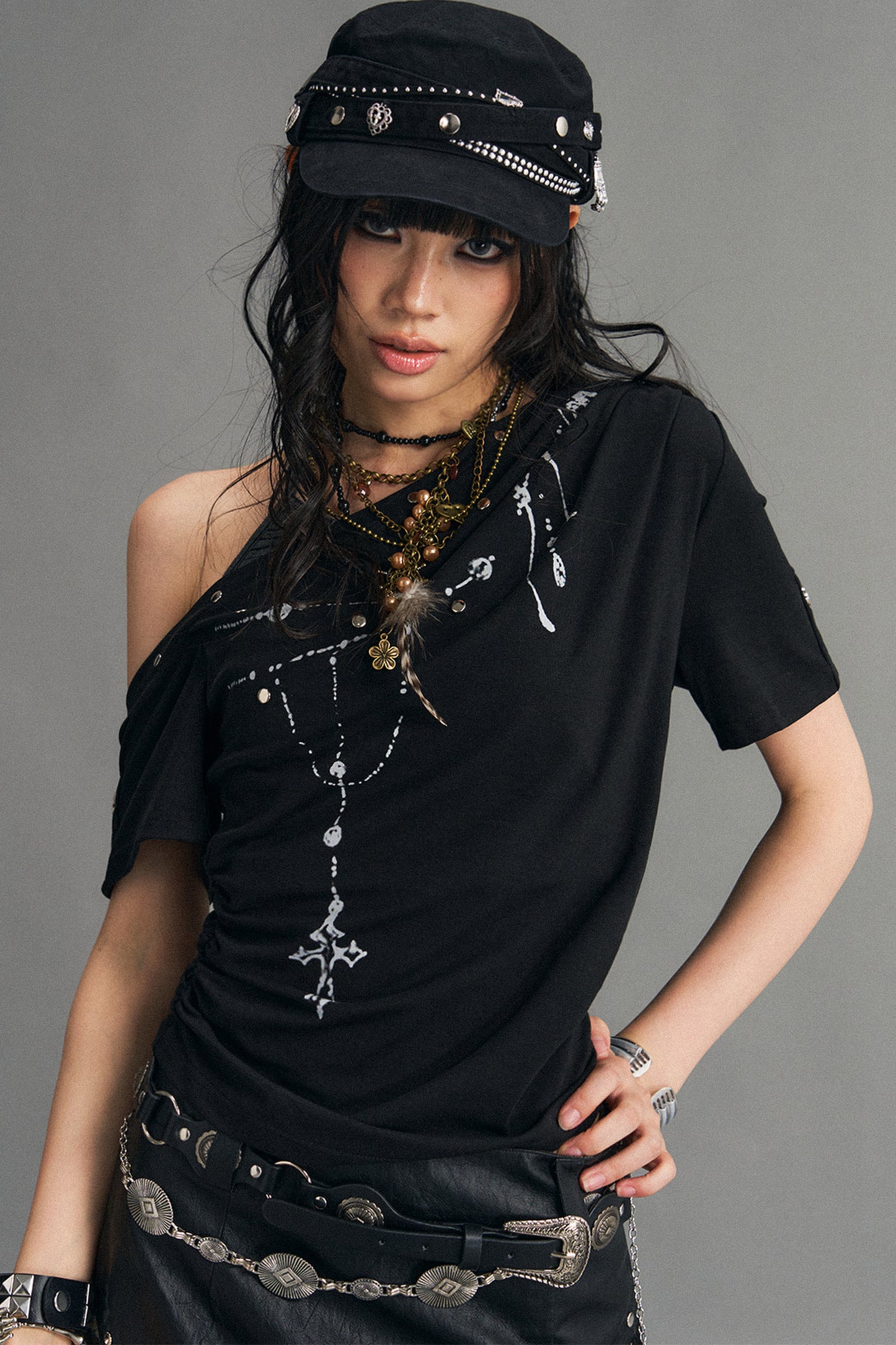 Punk Print Drop-Shoulder Top