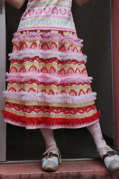 Strawberry Cake Lace Ruffle Skirt