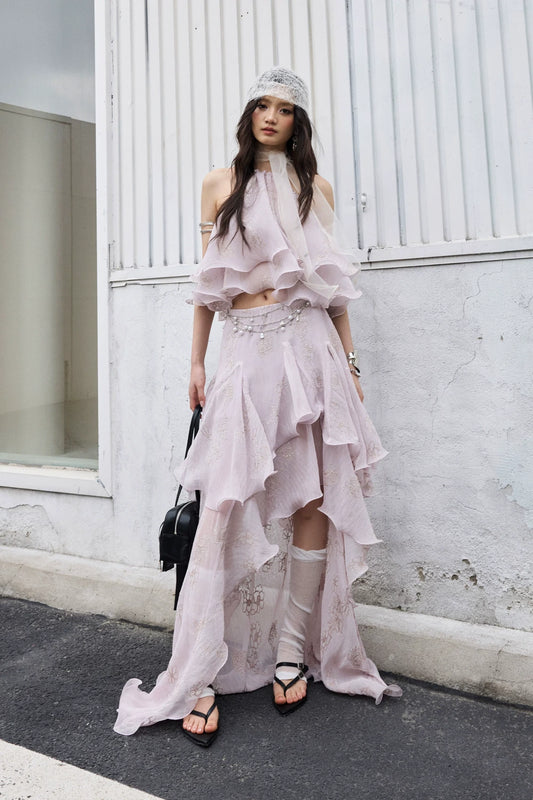 Romantic Ruffle Two-Piece Halter Top Set-Up