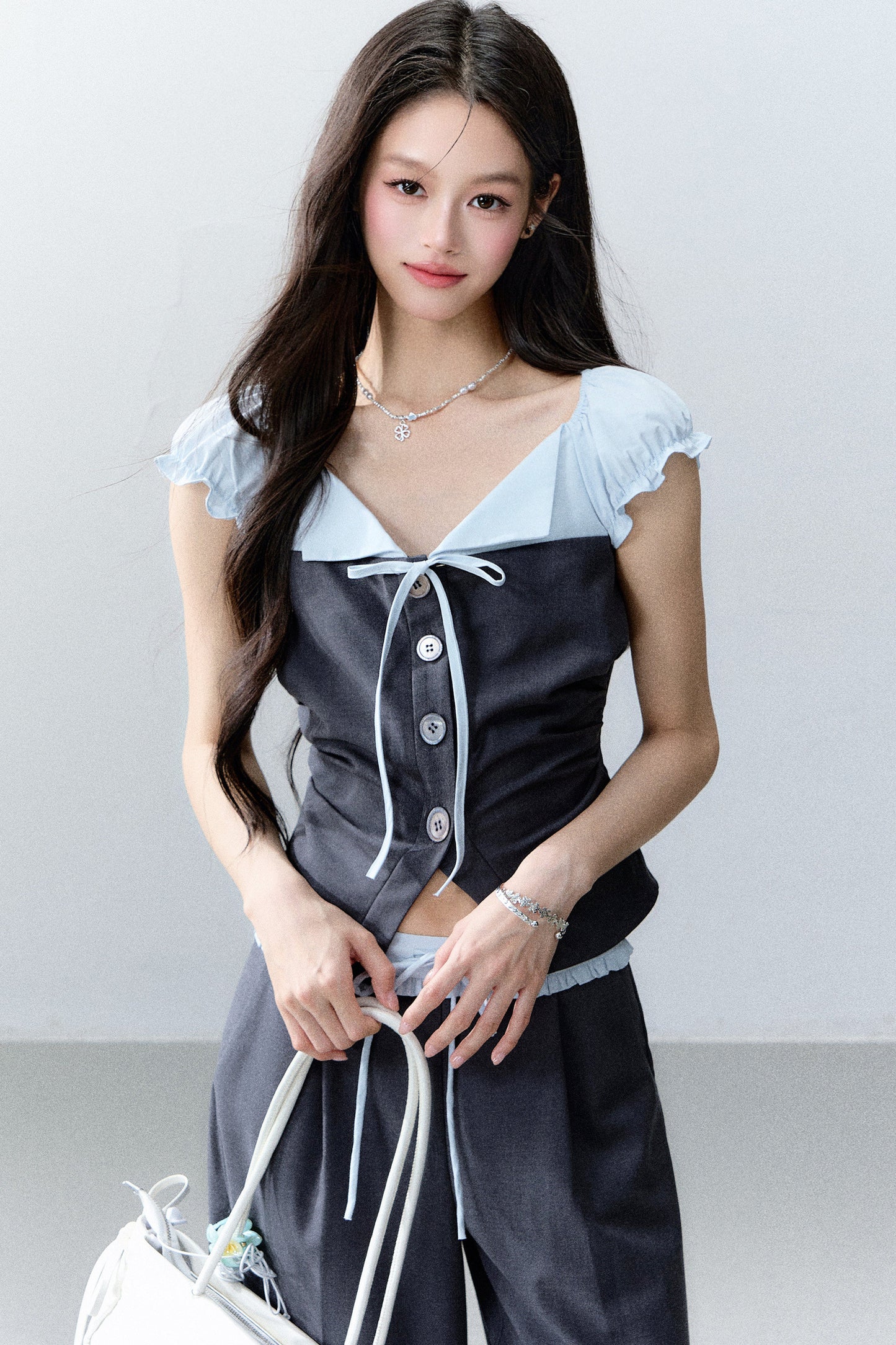 Color-Block Patchwork Top and Pants Set-Up