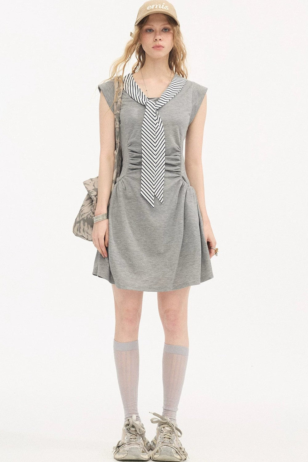 V-Neck Flutter Sleeve Dress