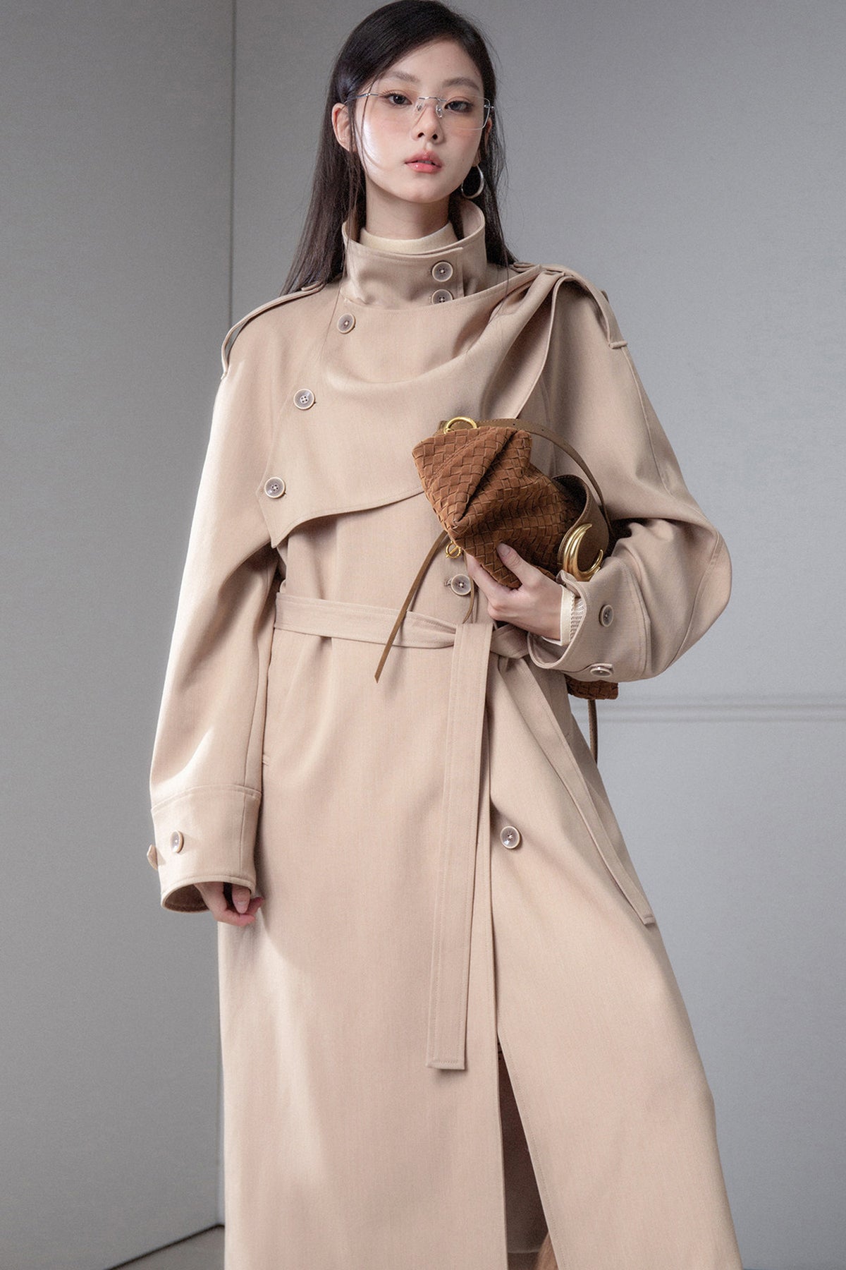 Detachable Shawl Wool Trench Coat