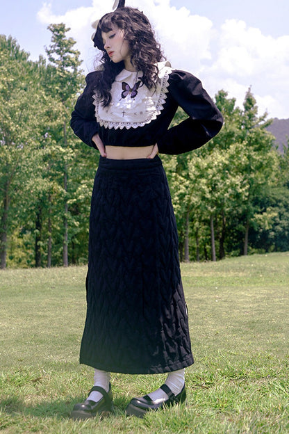 Heart Jacquard Slit Skirt