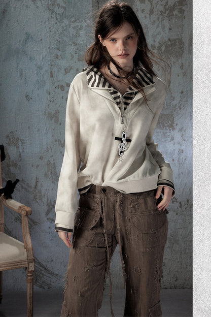 Felpa con cappuccio leggera tie-dye con mezza zip