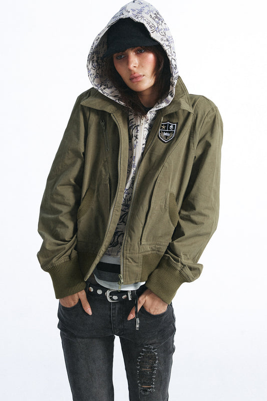 Patchwork Graffiti Hooded Workwear Jacket
