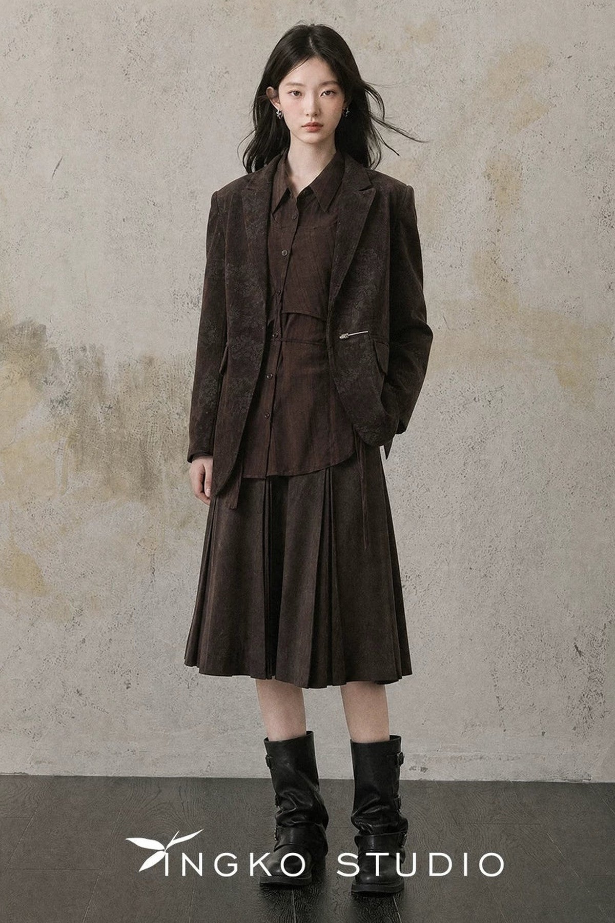 Retro Suede Pleated Skirt