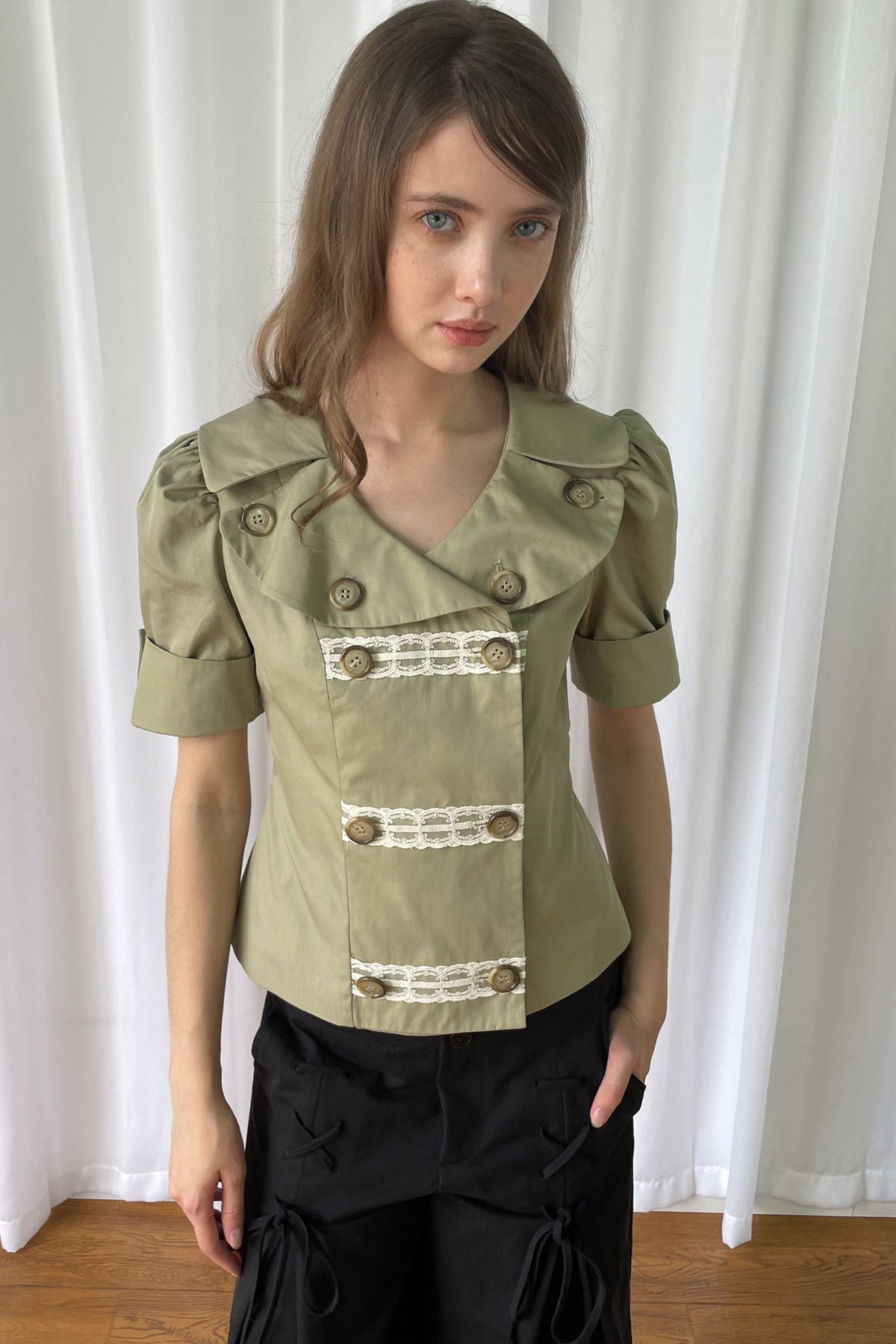Trench Style Double-Breasted Lace Shirt