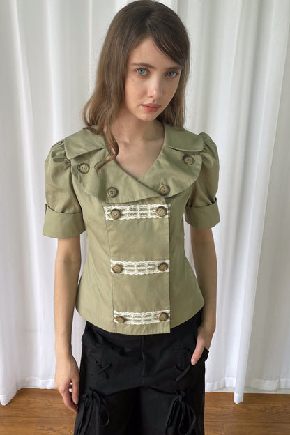 Trench Style Double-Breasted Lace Shirt