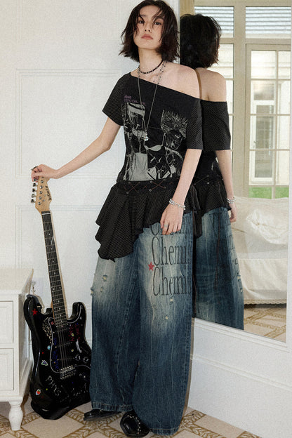 Irregular Shoulder Ruffled Top