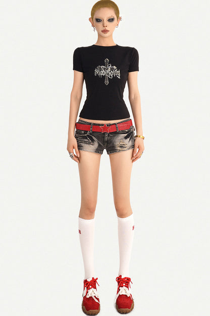 Black Letter Print Top